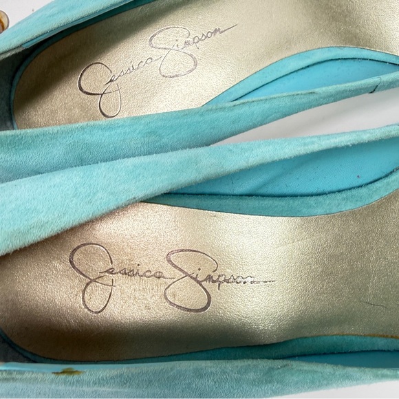 Jessica Simpson Avenx Blue Bell Aqua Suede Pointed Toe Pumps Women's Size 10W - Picture 6 of 16